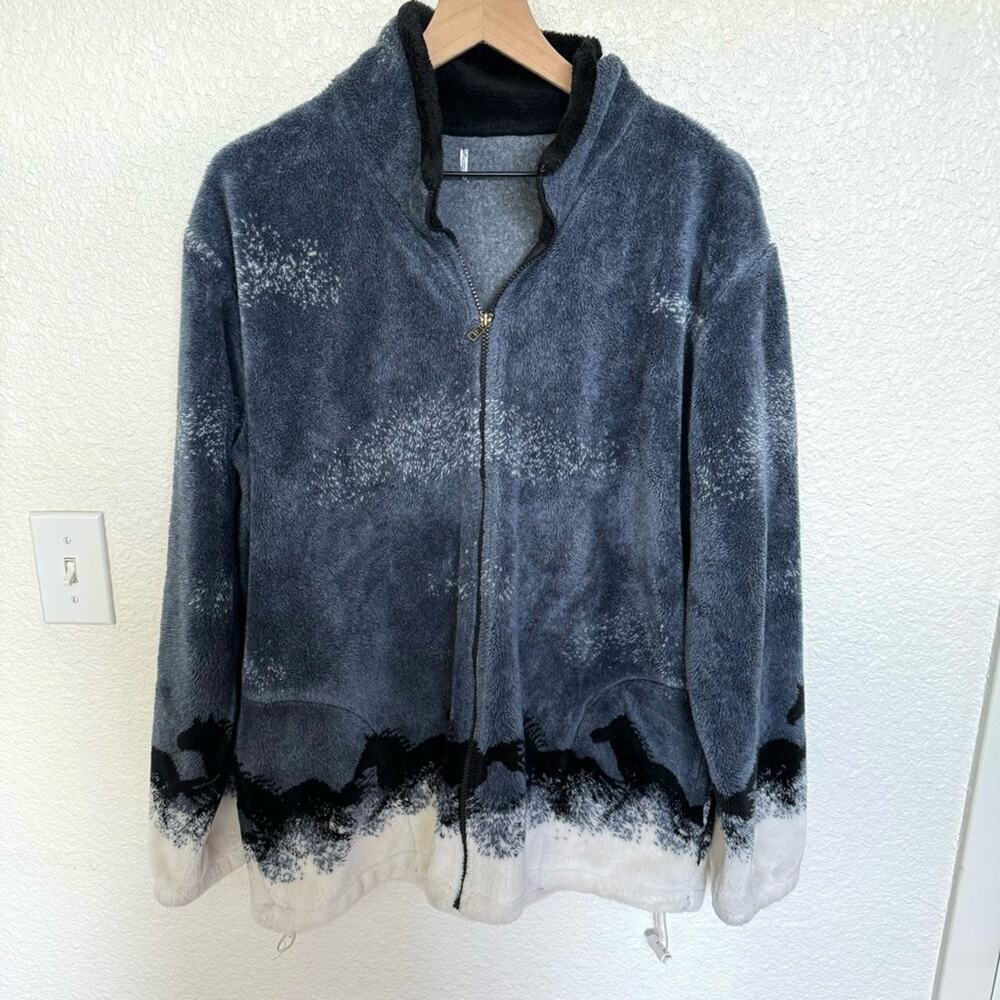 VTG Adult XL Horse Western Fleece‎ Zip up Jacket Alaska Outdoors Gorpcore 90's